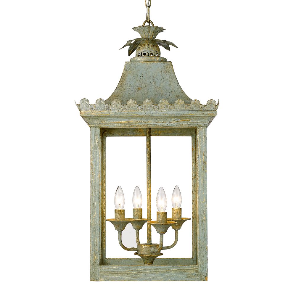 Golden Lighting-0838-4P VS-Finley - 4 Light Pendant in Rustic style - 31 Inches high by 16.25 Inches wide Vintage Sage  Vintage Sage Finish